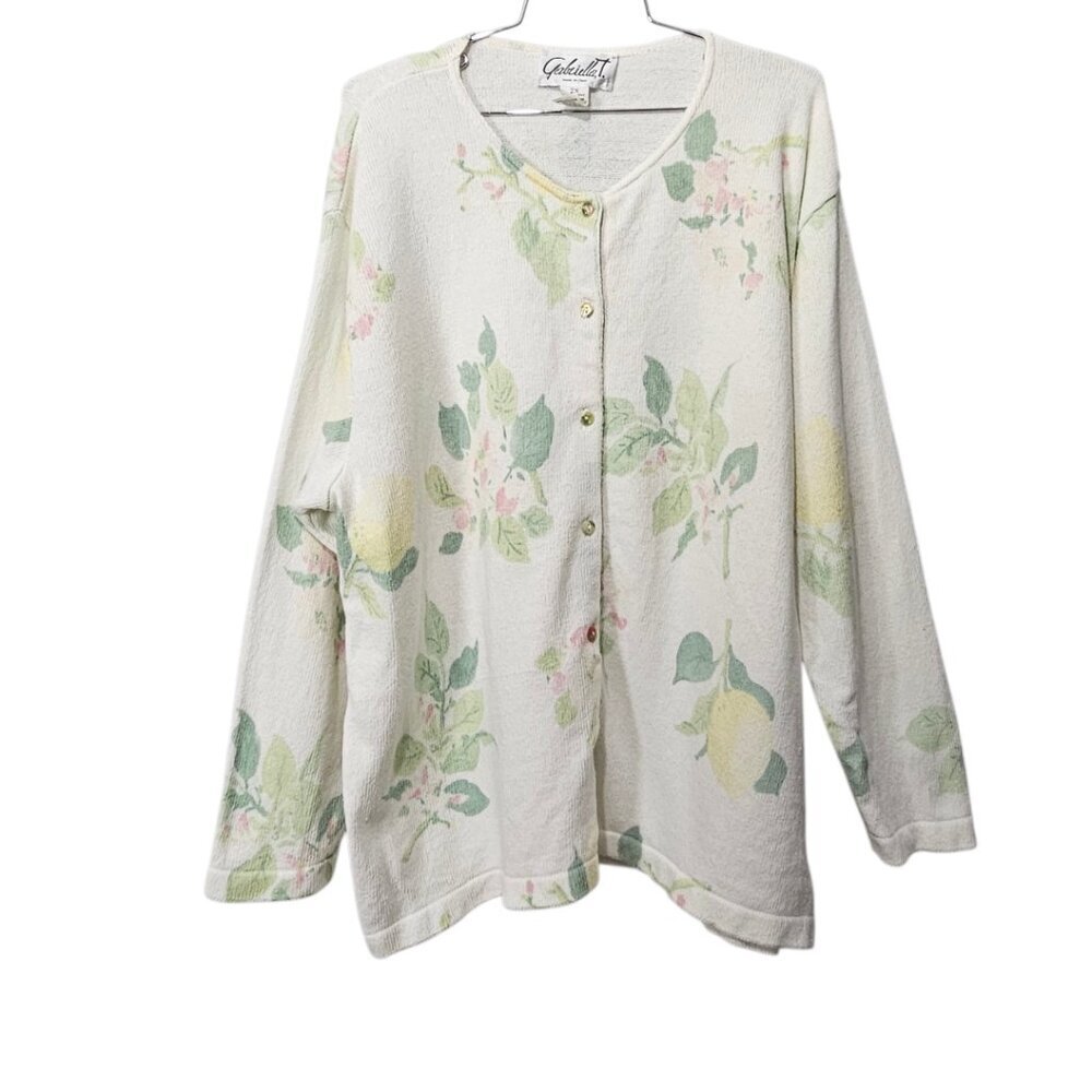 Gabriella T. Vintage 90's Floral Button Cotton Blend Knit Cardigan Sweater 2X
